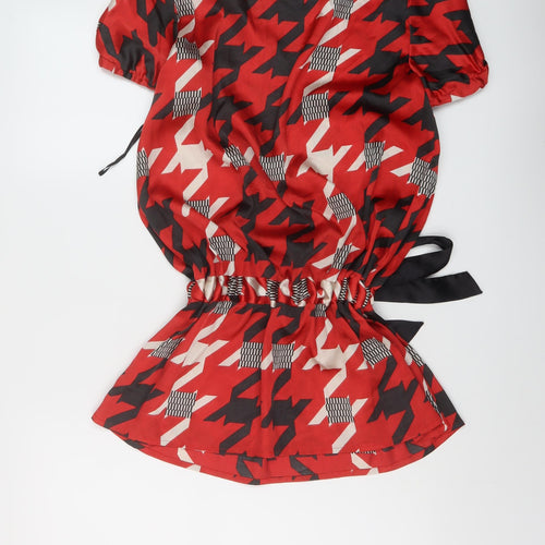 NEXT Womens Red Geometric Polyester Basic Blouse Size 14 Round Neck