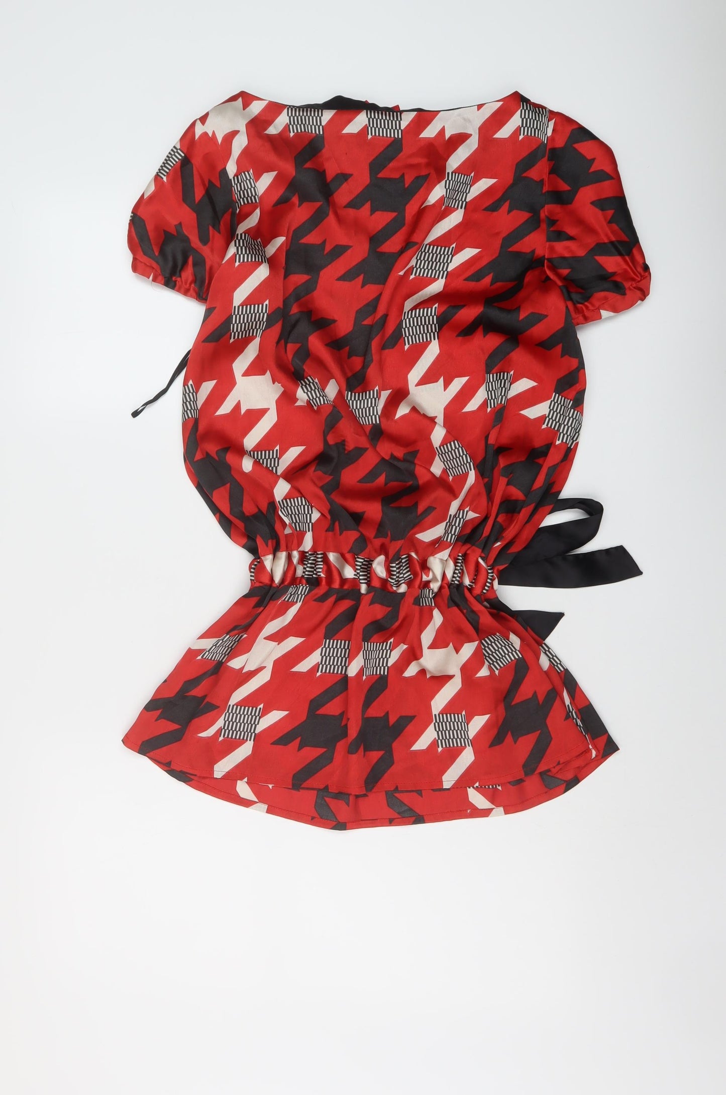NEXT Womens Red Geometric Polyester Basic Blouse Size 14 Round Neck
