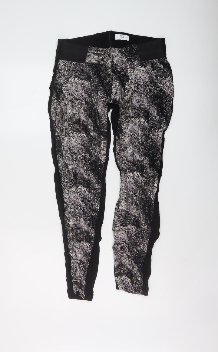 Mama-licious Womens Black Geometric Viscose Trousers Size S L27 in Regular Zip