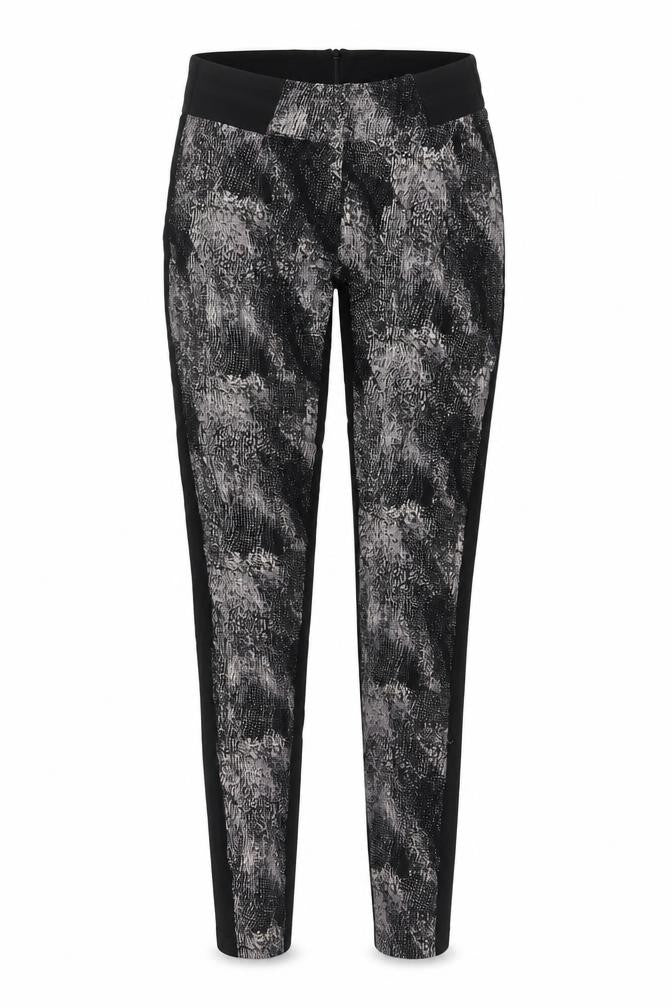 Front view of Mama-licious women’s black geometric viscose trousers, size S, 27-inch leg regular zip