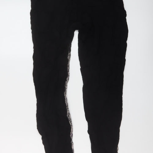 Mama-licious Womens Black Geometric Viscose Trousers Size S L27 in Regular Zip
