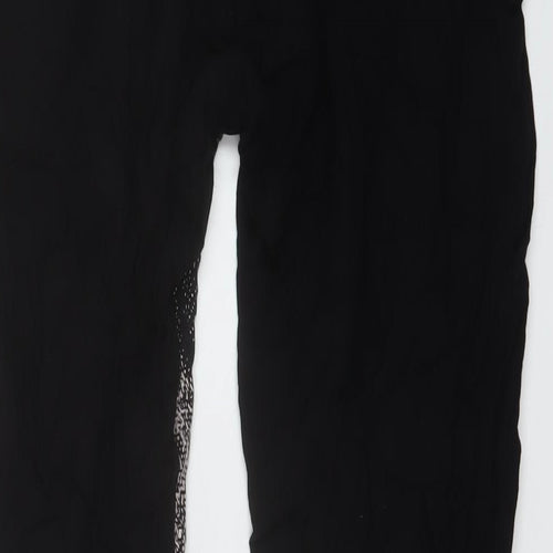Mama-licious Womens Black Geometric Viscose Trousers Size S L27 in Regular Zip