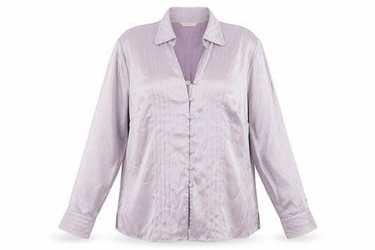 Front view of Marks & Spencer women’s purple polyester basic blouse, size UK 16, v-neck