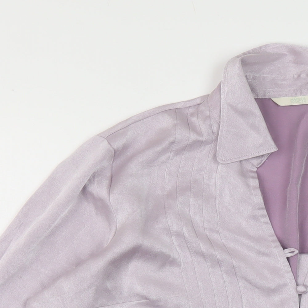 Marks and Spencer Womens Purple Polyester Basic Blouse Size 16 V-Neck