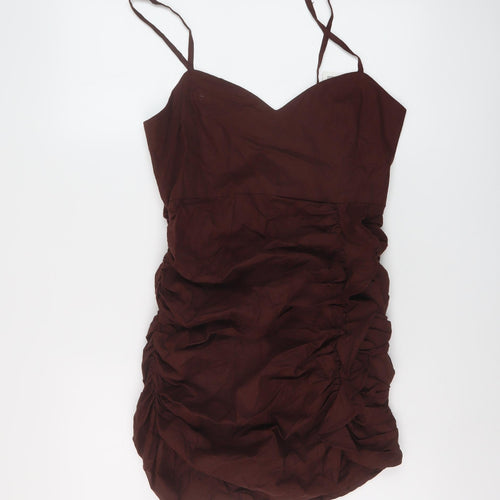 Zara Womens Brown Linen Mini Size L Sweetheart Zip