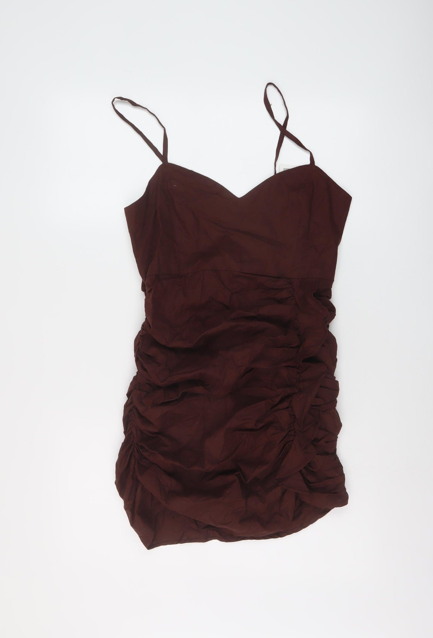 Zara Womens Brown Linen Mini Size L Sweetheart Zip