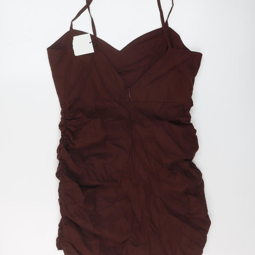 Zara Womens Brown Linen Mini Size L Sweetheart Zip