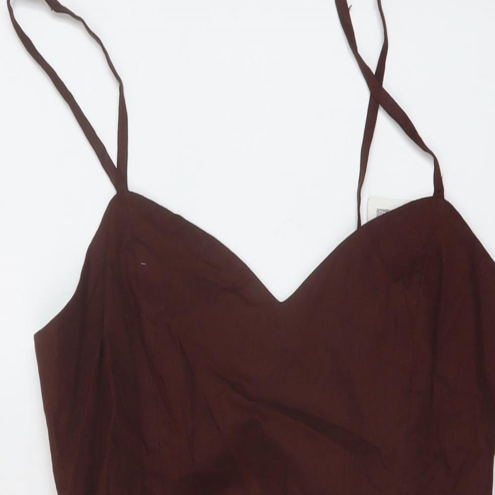Zara Womens Brown Linen Mini Size L Sweetheart Zip