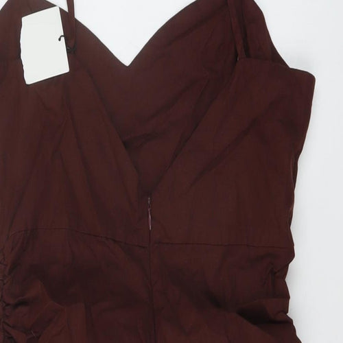 Zara Womens Brown Linen Mini Size L Sweetheart Zip