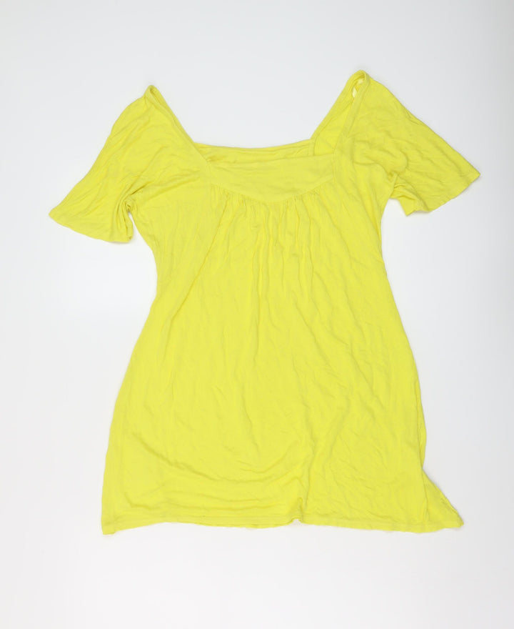 Monsoon Womens Yellow Viscose Basic T-Shirt Size 10 Square Neck