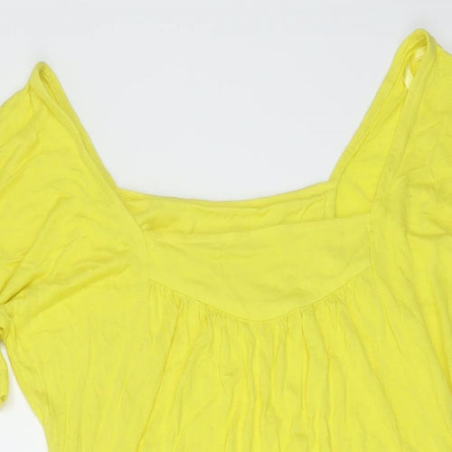 Monsoon Womens Yellow Viscose Basic T-Shirt Size 10 Square Neck
