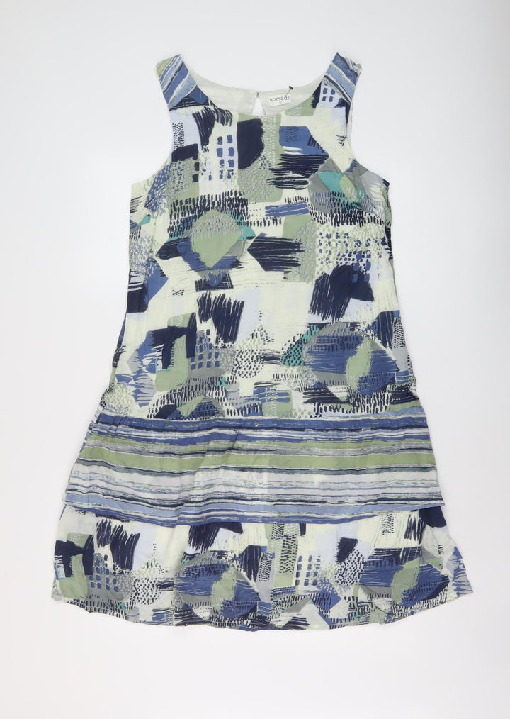 Nomads Womens Multicoloured Geometric Cotton A-Line Size 12 Round Neck Button