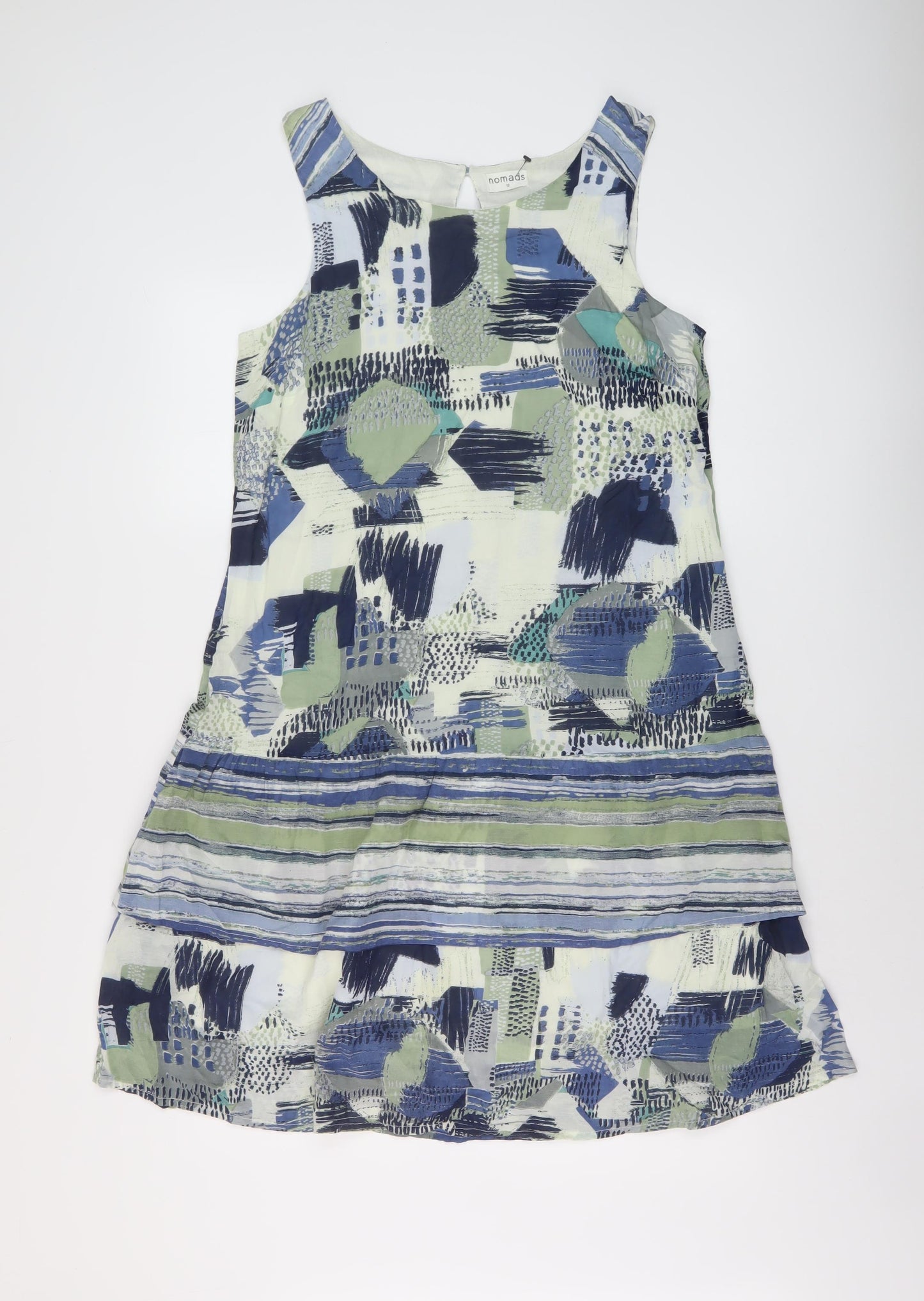 Nomads Womens Multicoloured Geometric Cotton A-Line Size 12 Round Neck Button