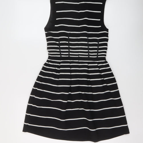 Oasis Womens Beige Striped Polyester A-Line Size 8 Round Neck Zip