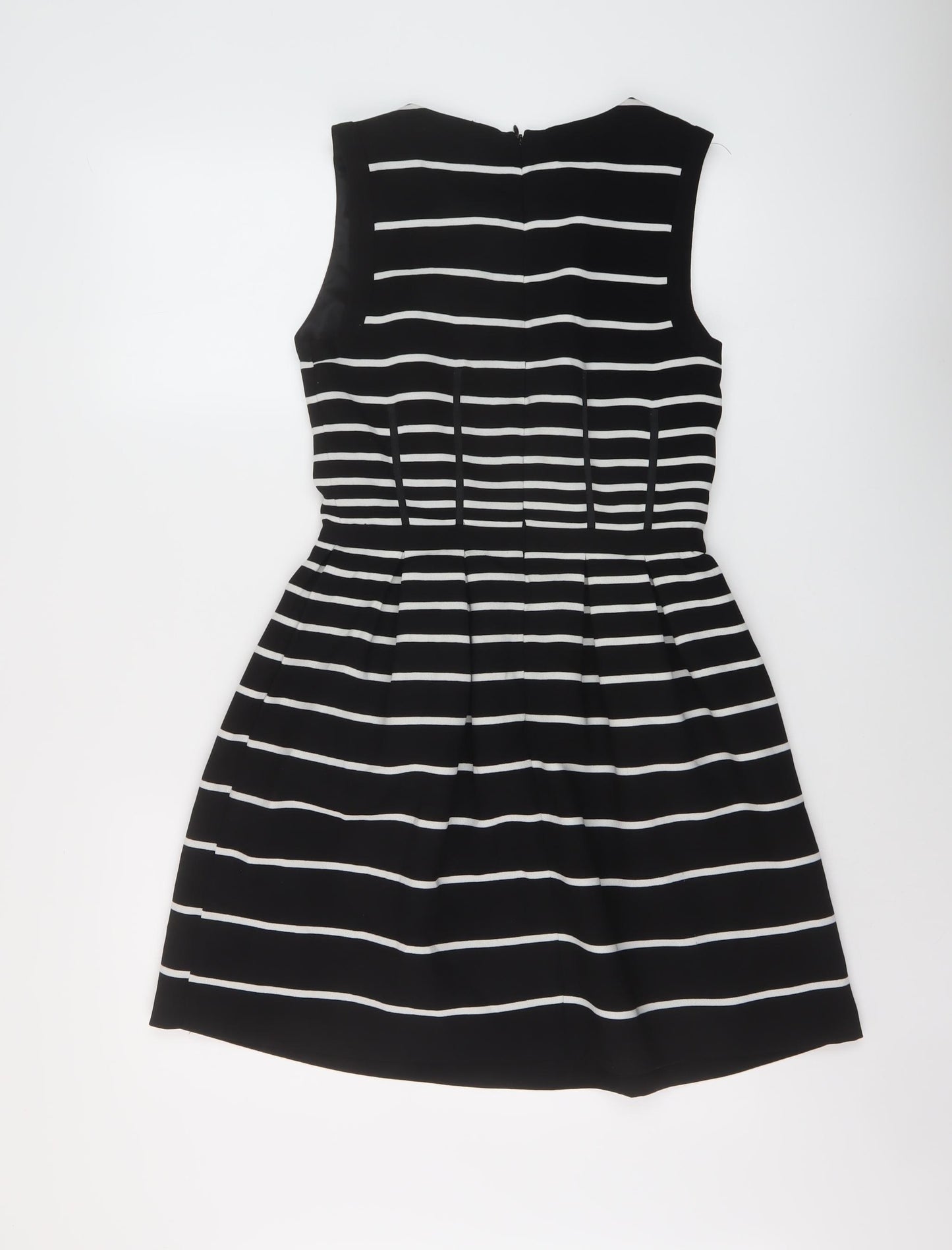 Oasis Womens Beige Striped Polyester A-Line Size 8 Round Neck Zip