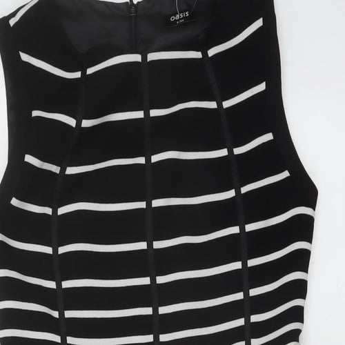 Oasis Womens Beige Striped Polyester A-Line Size 8 Round Neck Zip
