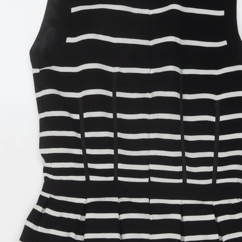 Oasis Womens Beige Striped Polyester A-Line Size 8 Round Neck Zip