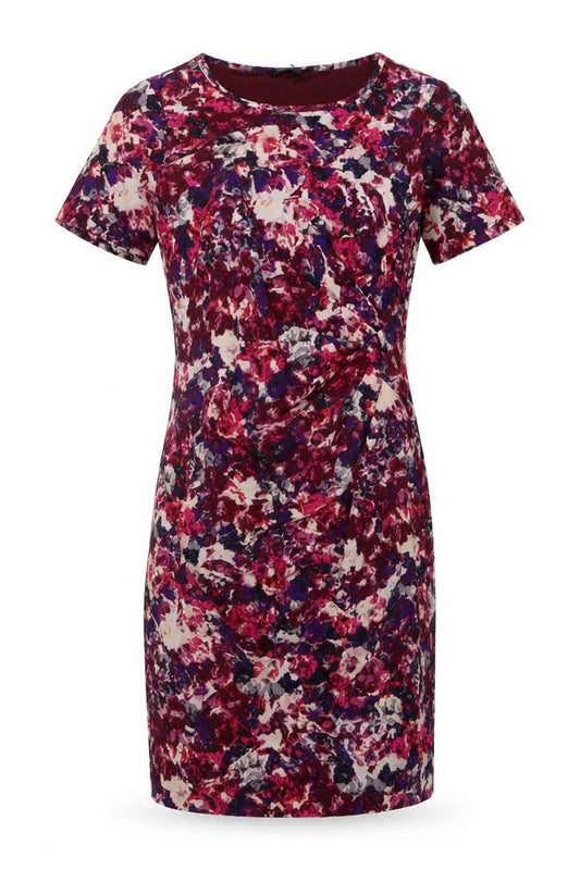 Front view of Marks & Spencer women’s red geometric polyester sheath, size UK 12, round neck zip