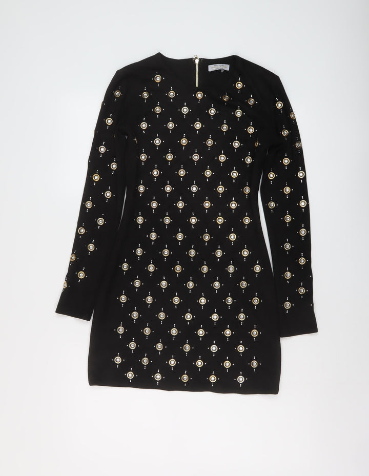 Ah Polly Womens Black Polyester Bodycon Size 10 Round Neck Zip