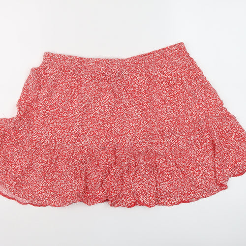 New Look Womens Red Geometric Viscose Skater Skirt Size 16