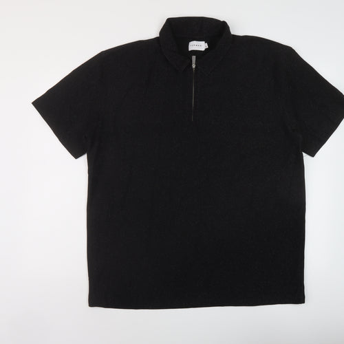 Topman Mens Black Polyester Polo Size L Collared Zip