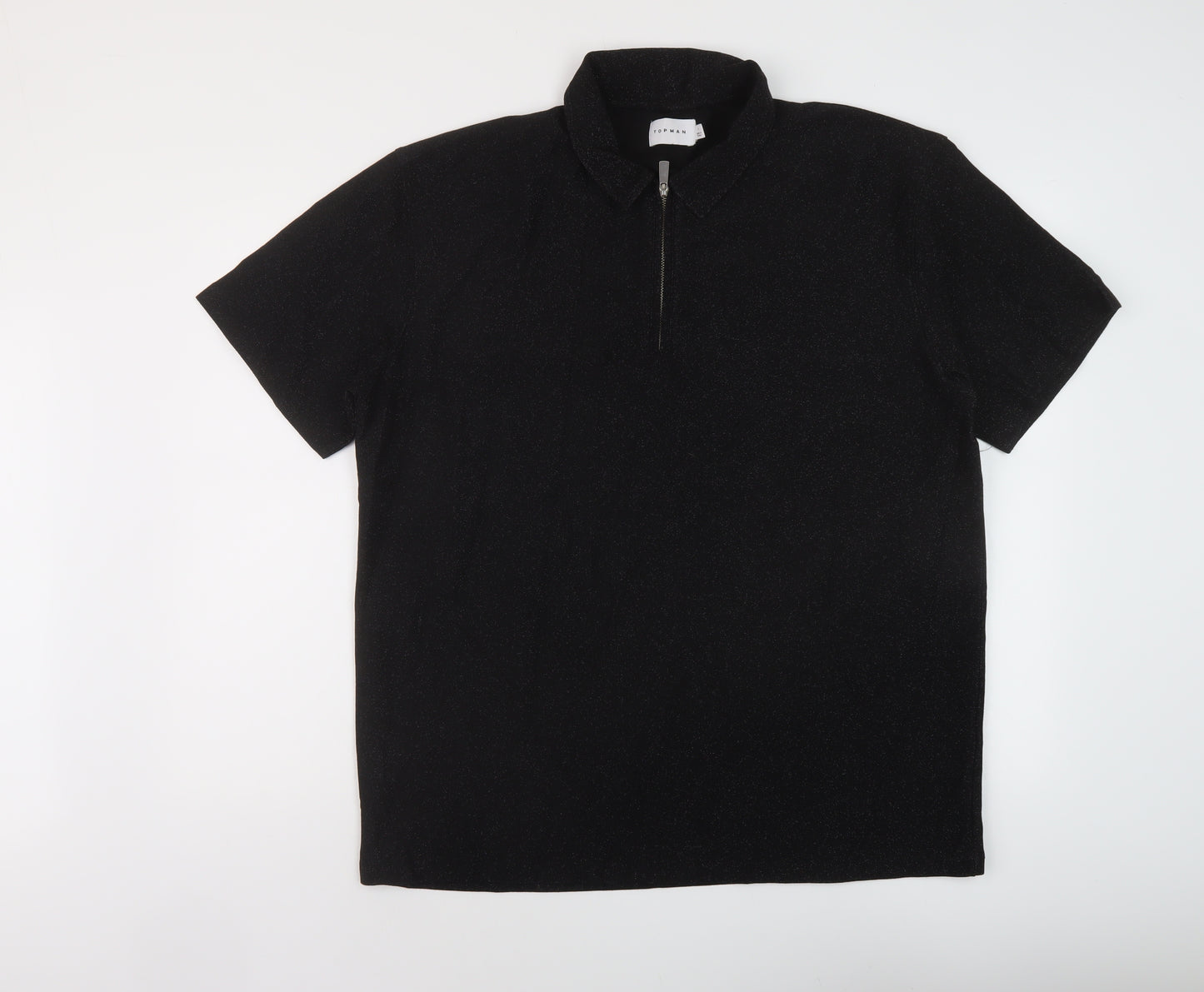 Topman Mens Black Polyester Polo Size L Collared Zip