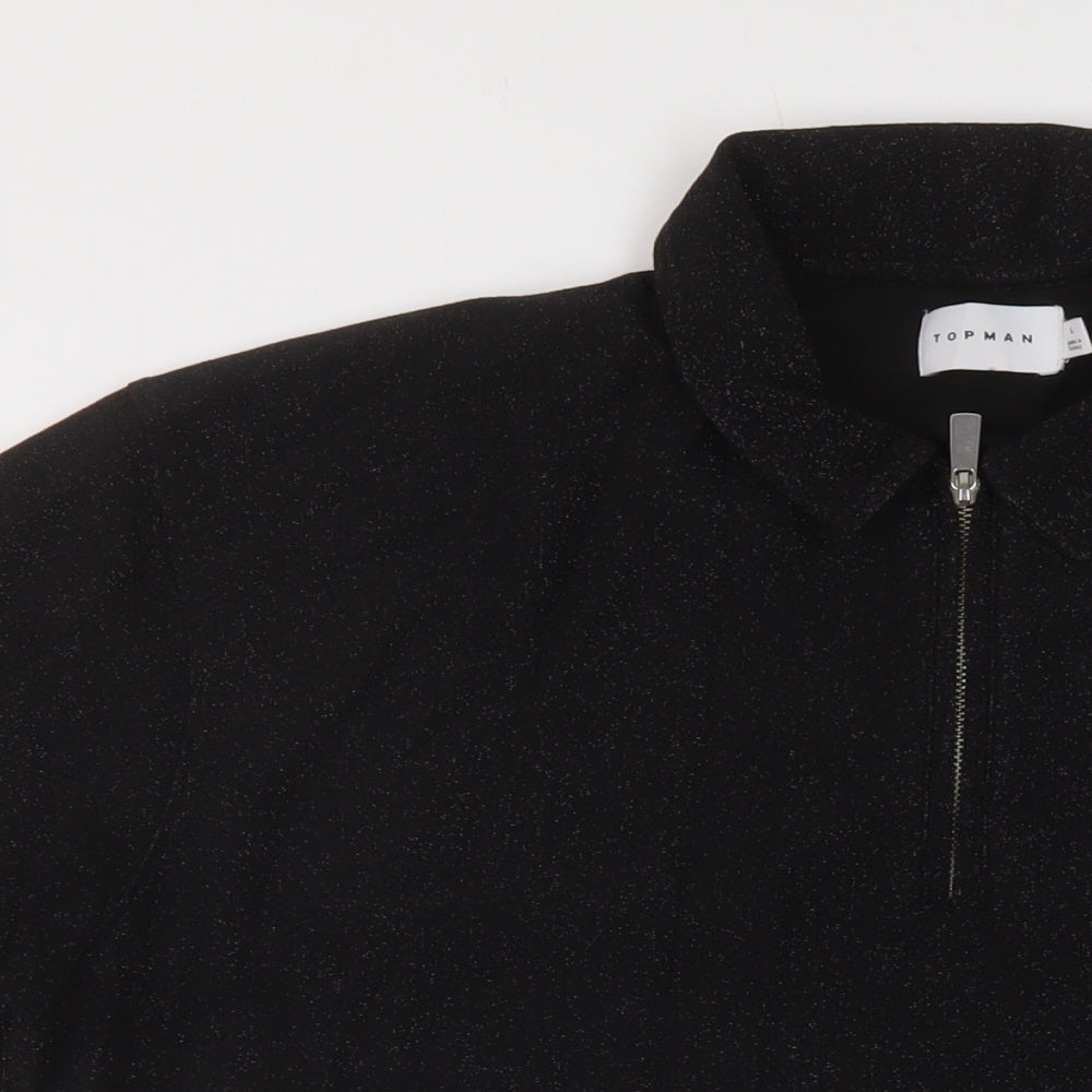 Topman Mens Black Polyester Polo Size L Collared Zip