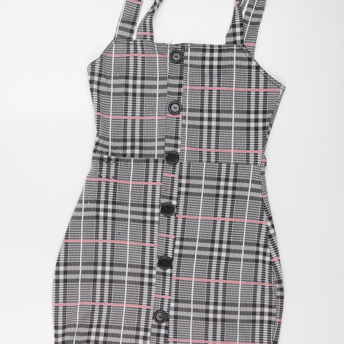 Edge Street Womens Grey Plaid Polyester Mini Size 10 Square Neck Pullover