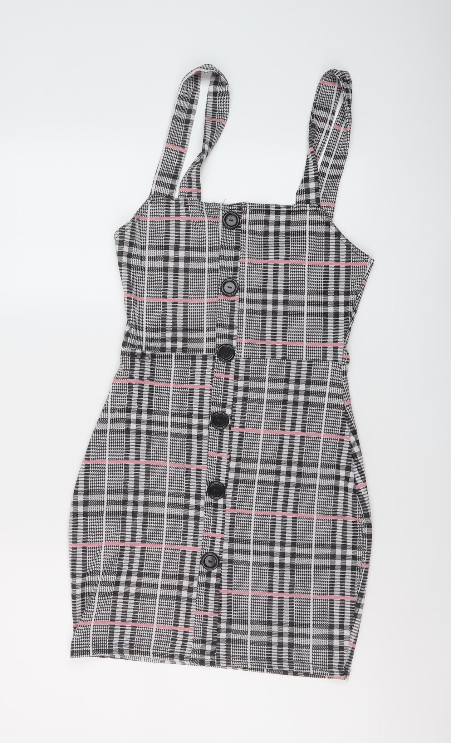 Edge Street Womens Grey Plaid Polyester Mini Size 10 Square Neck Pullover