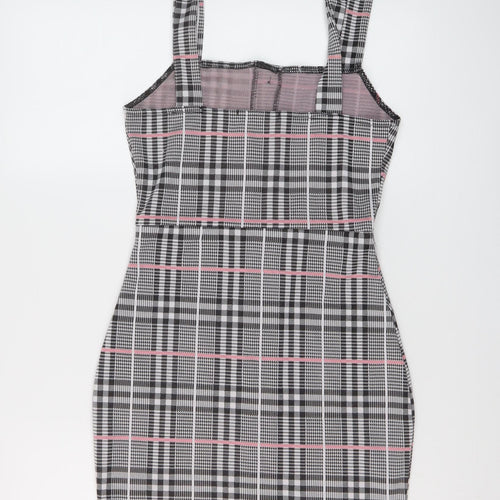 Edge Street Womens Grey Plaid Polyester Mini Size 10 Square Neck Pullover