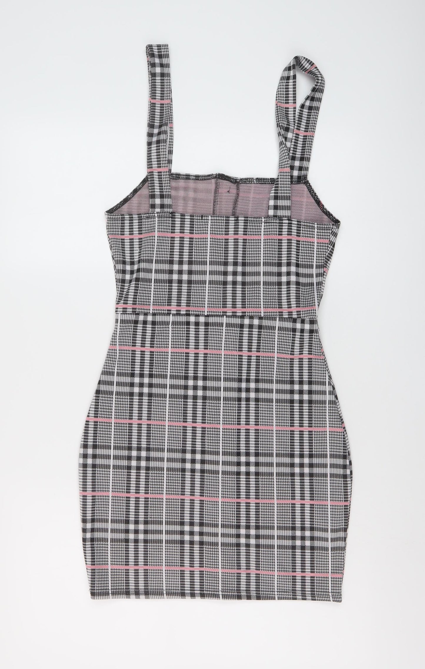 Edge Street Womens Grey Plaid Polyester Mini Size 10 Square Neck Pullover
