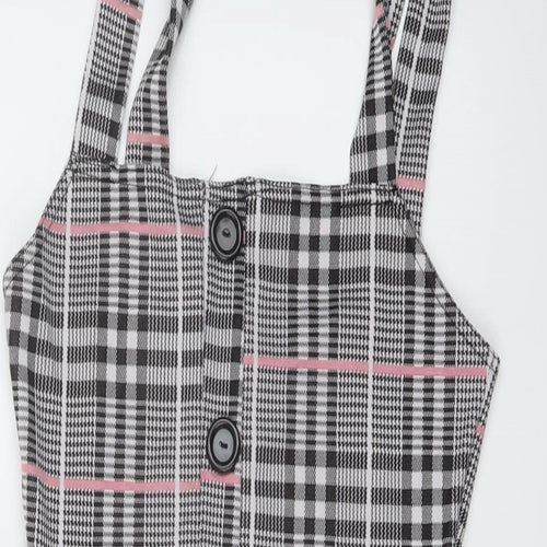 Edge Street Womens Grey Plaid Polyester Mini Size 10 Square Neck Pullover