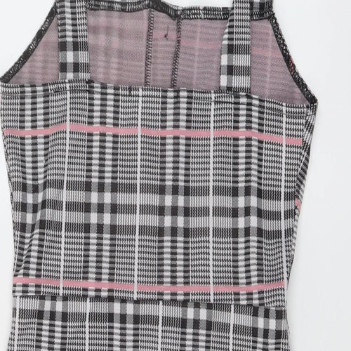 Edge Street Womens Grey Plaid Polyester Mini Size 10 Square Neck Pullover