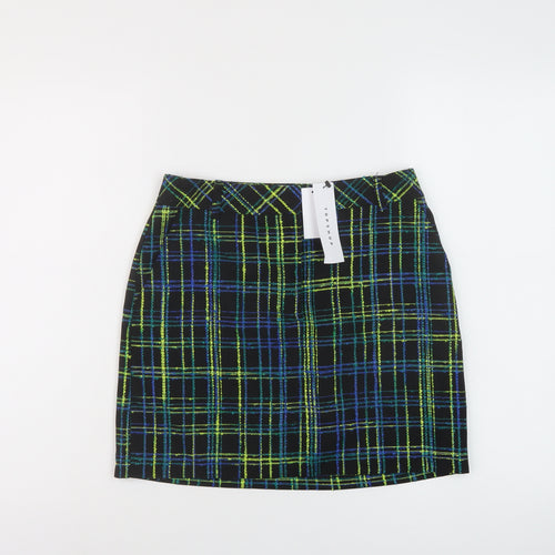 Topshop Womens Multicoloured Plaid Polyester Mini Skirt Size 8 Zip