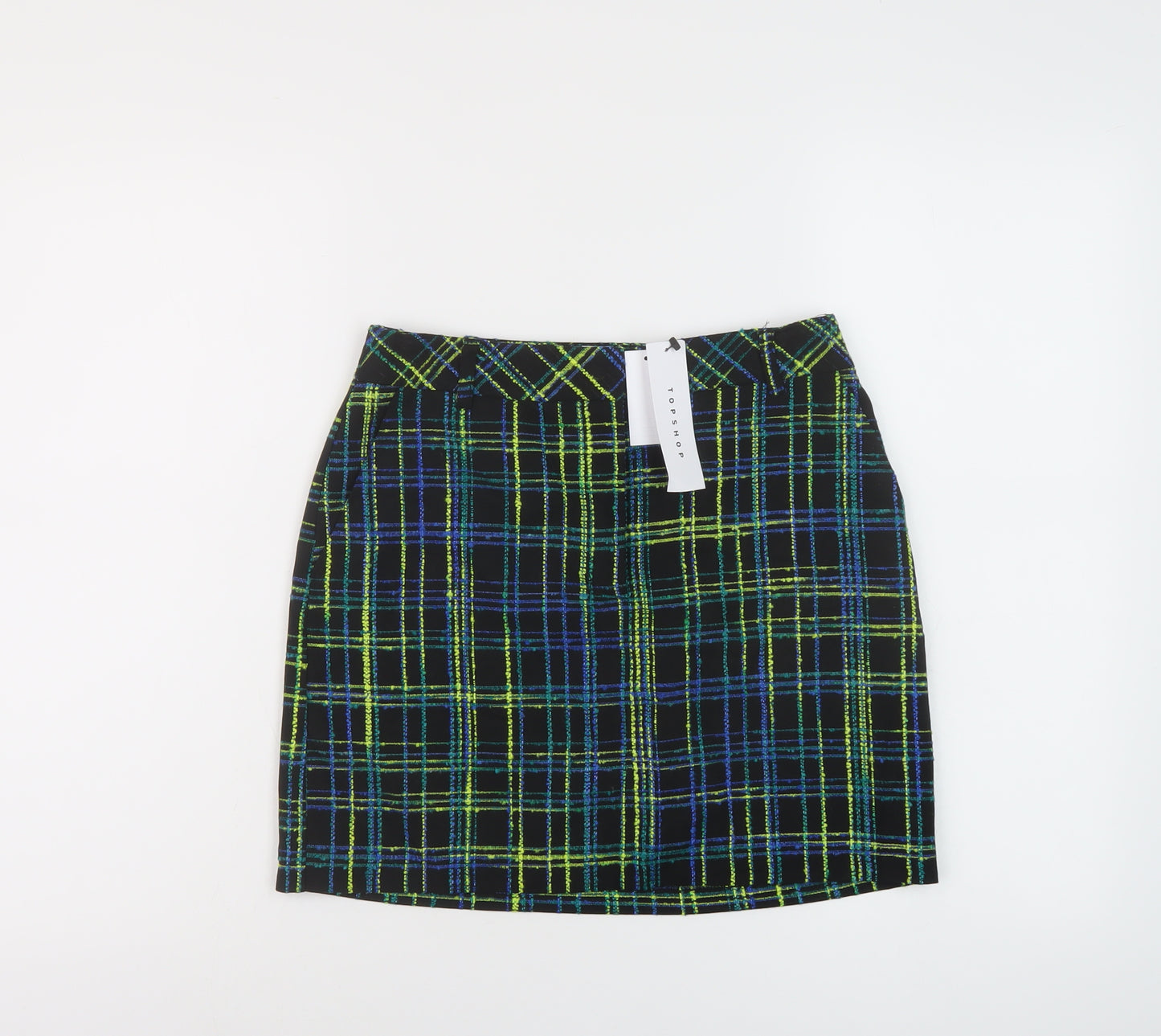 Topshop Womens Multicoloured Plaid Polyester Mini Skirt Size 8 Zip