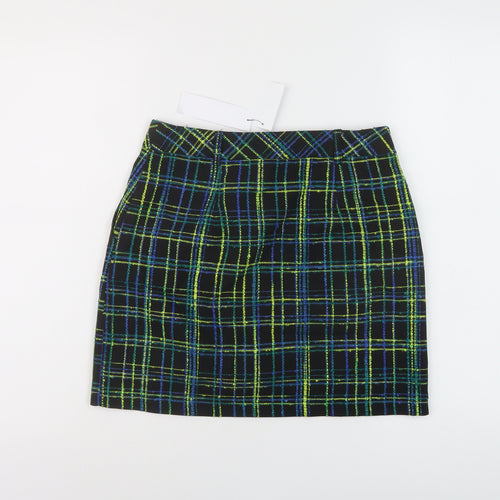 Topshop Womens Multicoloured Plaid Polyester Mini Skirt Size 8 Zip
