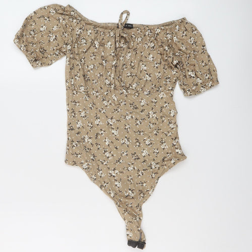 I SAW IT FIRST Womens Beige Geometric Polyester Bodysuit One-Piece Size 8 Snap