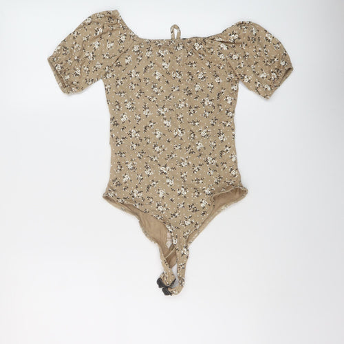 I SAW IT FIRST Womens Beige Geometric Polyester Bodysuit One-Piece Size 8 Snap