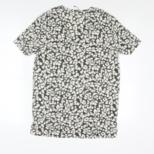 Marks and Spencer Womens Green Animal Print Polyester Basic T-Shirt Size 8 V-Neck - Leopard Print