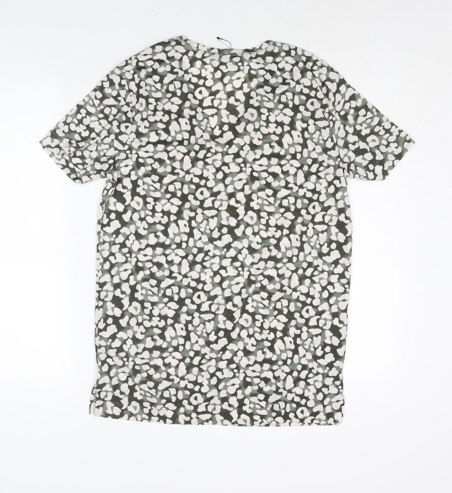Marks and Spencer Womens Green Animal Print Polyester Basic T-Shirt Size 8 V-Neck - Leopard Print