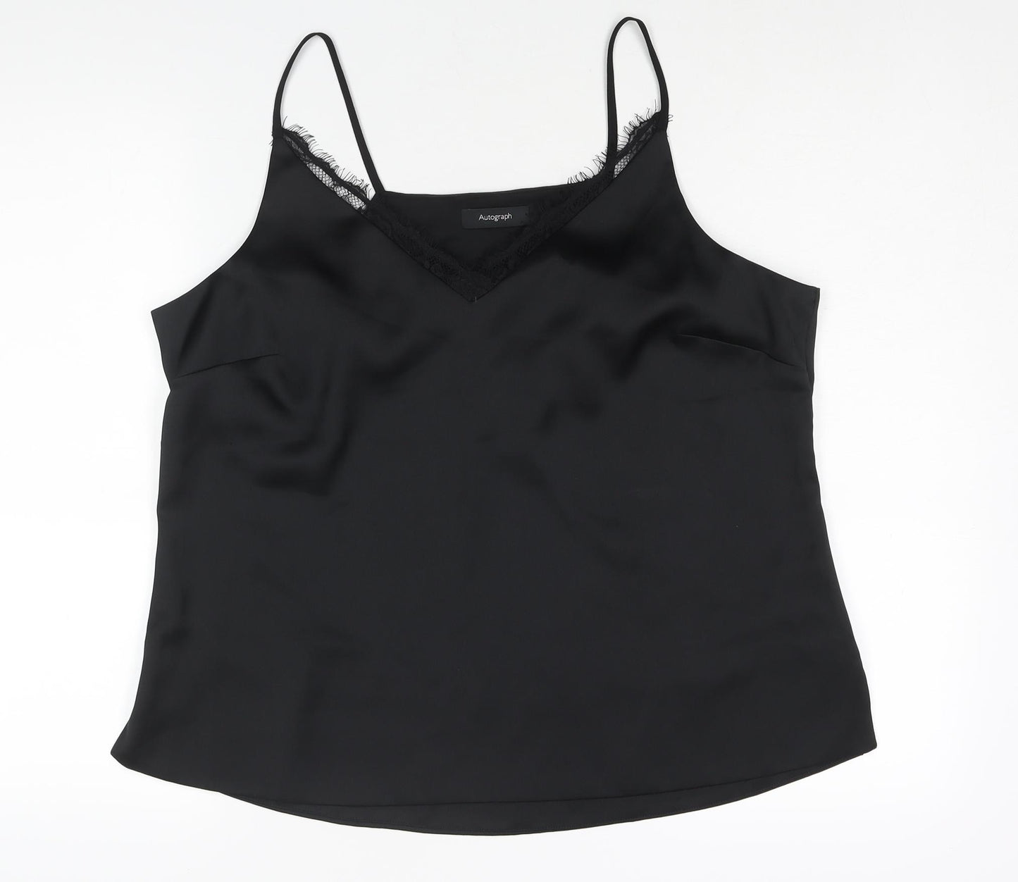 Autograph Womens Black Polyester Camisole Blouse Size 16 V-Neck - Lace Trim