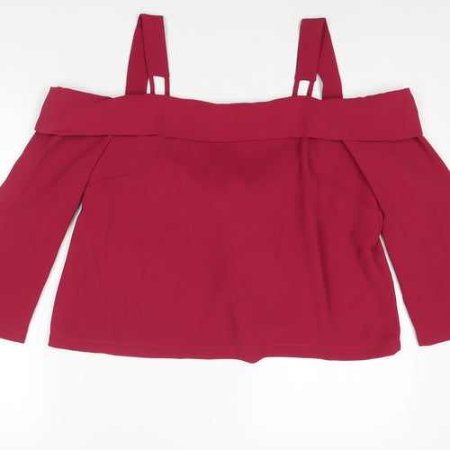 Topshop Womens Pink Polyester Basic Blouse Size 14 Square Neck - Cold Shoulder
