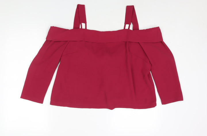 Topshop Womens Pink Polyester Basic Blouse Size 14 Square Neck - Cold Shoulder