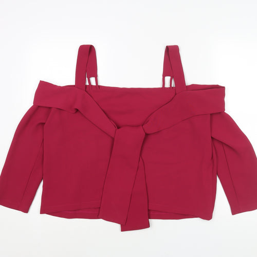 Topshop Womens Pink Polyester Basic Blouse Size 14 Square Neck - Cold Shoulder