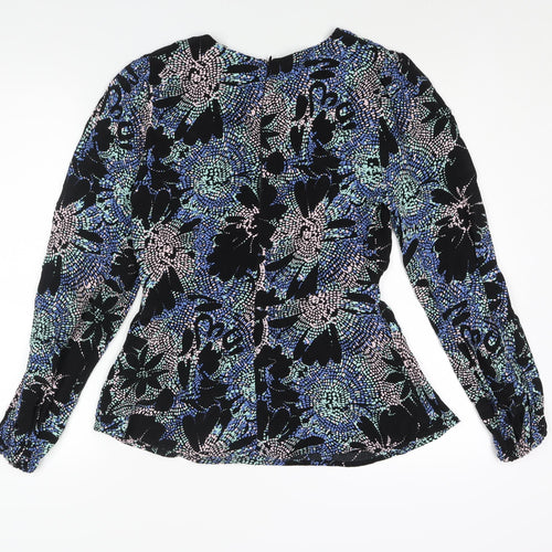 Marks and Spencer Womens Black Geometric Viscose Basic Blouse Size 8 Round Neck