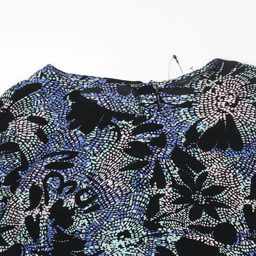 Marks and Spencer Womens Black Geometric Viscose Basic Blouse Size 8 Round Neck