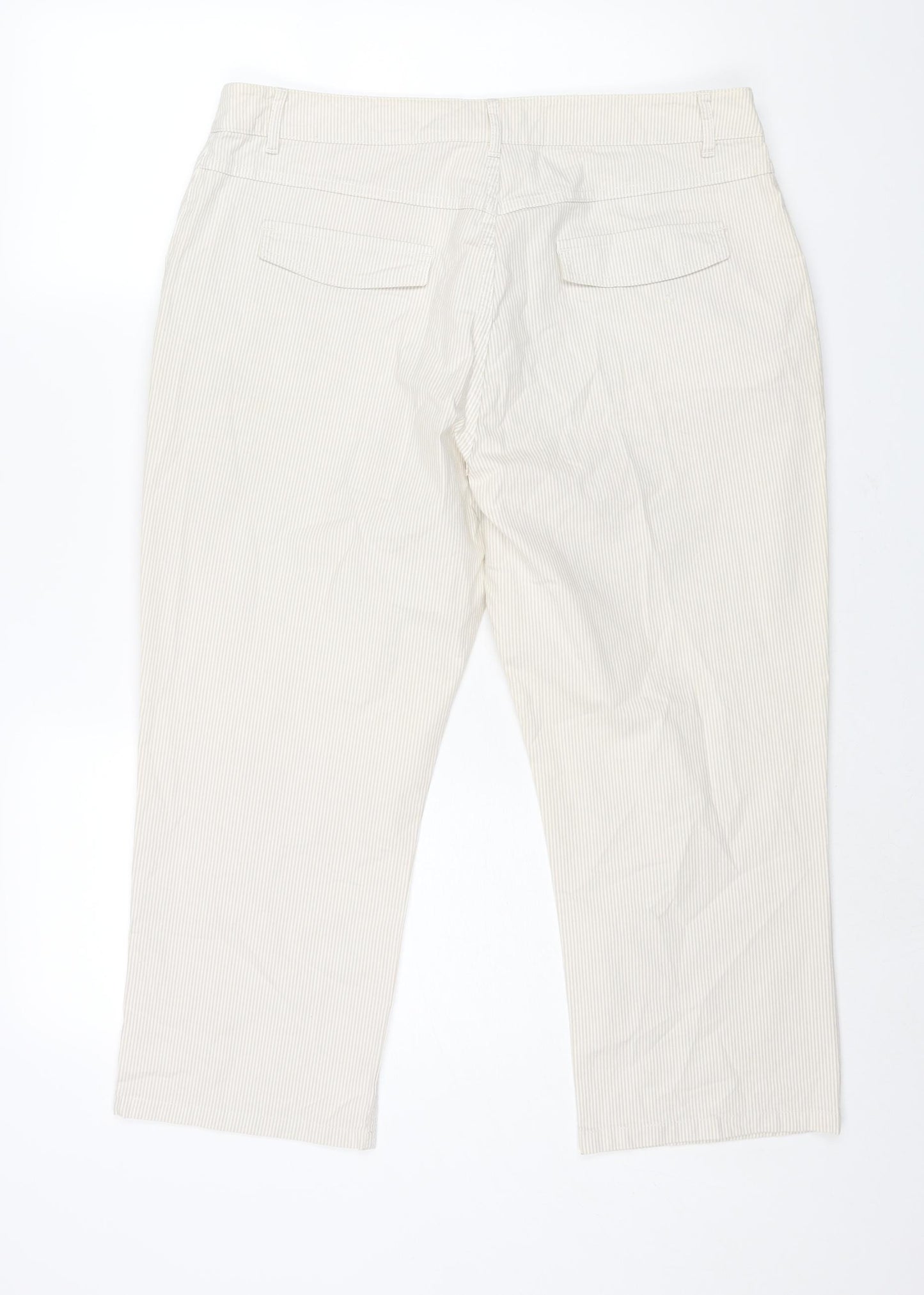 Per Una Womens Beige Striped Cotton Capri Trousers Size 16 L21 in Regular Zip