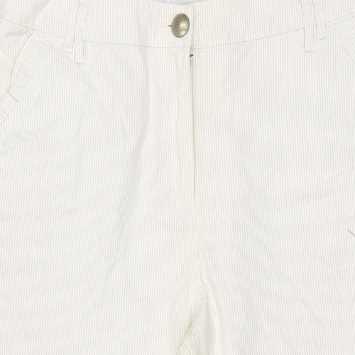 Per Una Womens Beige Striped Cotton Capri Trousers Size 16 L21 in Regular Zip