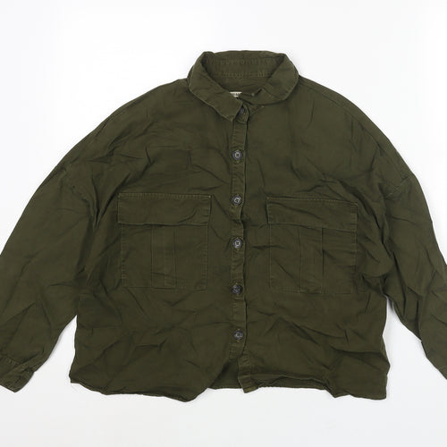 Pull&Bear Womens Green Lyocell Basic Button-Up Size S Collared