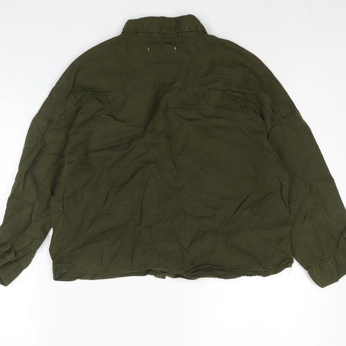 Pull&Bear Womens Green Lyocell Basic Button-Up Size S Collared